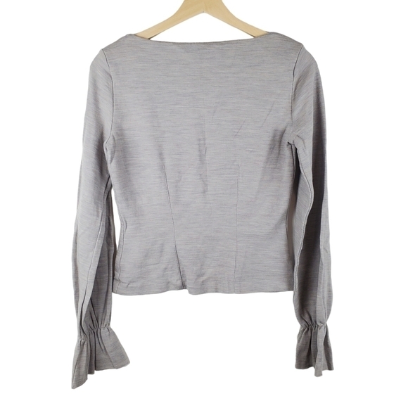 Club Monaco Fitted Wool Sweatshirt Medium‎ Cropped Bell Sleeve Spacedye gray - Picture 2 of 8